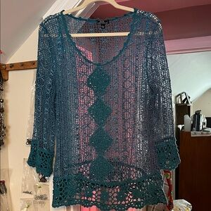 Lisa International Turquoise Knit Top